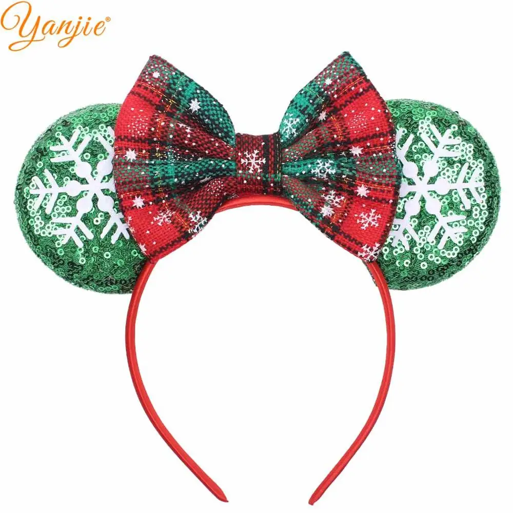 Christmas Minnie Ears 2022 2022 Festival Christmas Glitter Mouse Ears Headband Red/Green Plaid Bow  Hairband For Girls Women Party Hair Accessories - Aliexpress Apparel  Accessories