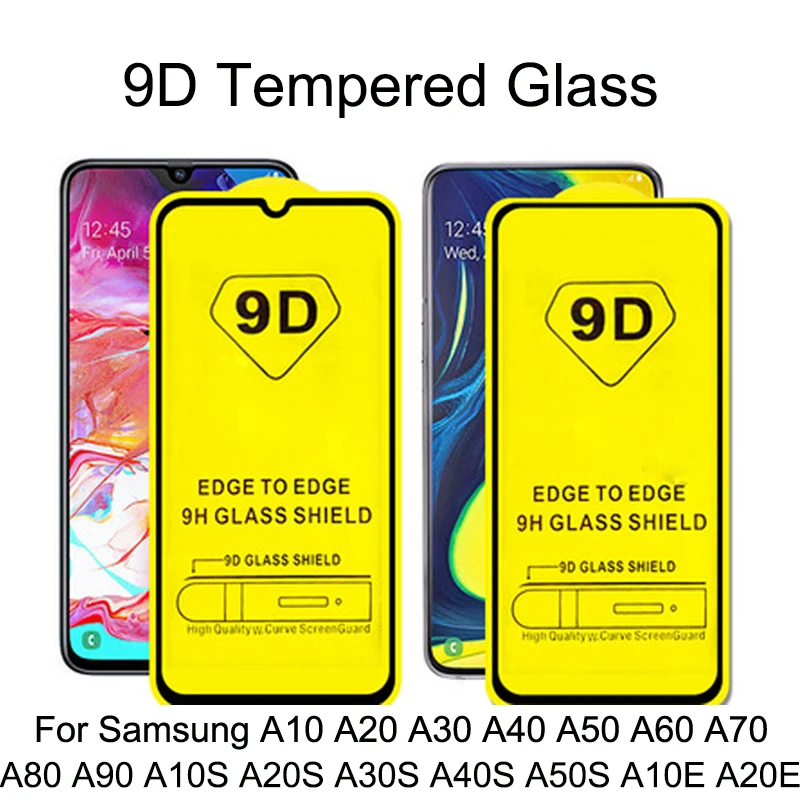 100Pcs 9D Curved Tempered Glass For Samsung Galaxy A10 A20 A30 A40 A60 A70 A80 A90 Screen Protector A20S A30S A40S A50S Film 9D