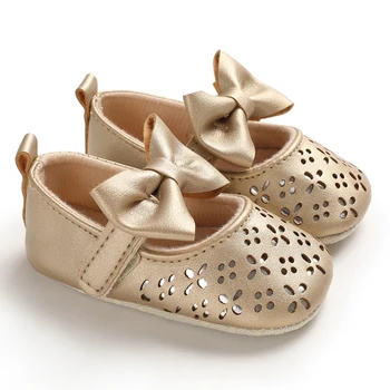 

Baby Girl Princess Shoes First Walkers PU Leather bowknot Gold Crib Shoes Sweet Hollow Summer Casual Shoes Lovely SHL073