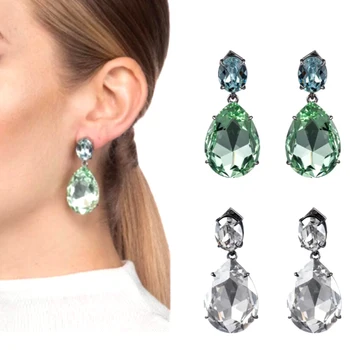 

CSxjd High quality luxury New crystal teardrops water exaggerated earrings two colors