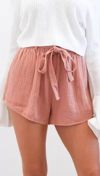 

2020 Cotton Linen Women Shorts New Fashion Female Wide Leg Trousers Casual Loose Red