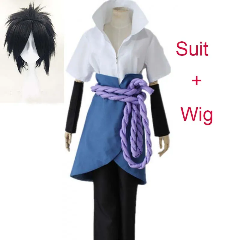 Suit with Wigs Наруто Саске Косплей Костюм Аниме Shippuden одежда Хэллоуин костюм - Цвет: Suit with Wigs
