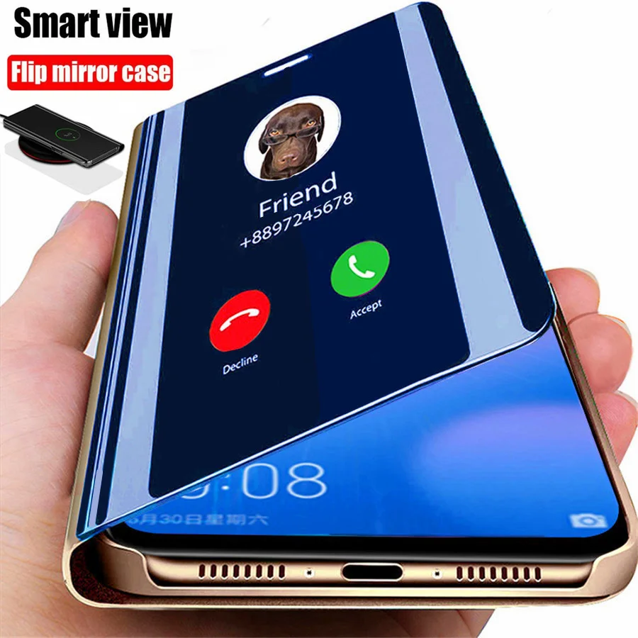 Smart Spiegel Flip Telefon Fall Für Xiaomi Redmi Hinweis 9 9s 9C 8T 8 7 6 6A 9A 7A Mi 10 10T Pro Lite Poco X3 NFC M3 Abdeckung Coque