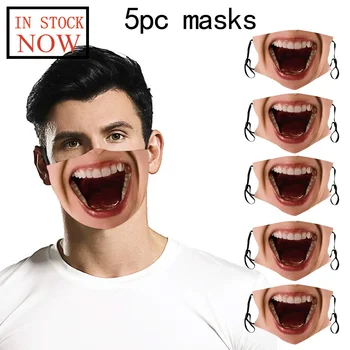 

Male Women 3d Funny Printing Pollution Spatter Face 5pc Masks Shield Face Mask Fashion Mondkapjes Wasbaar Masque De Protection