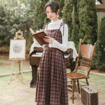 

Sweater Strap Dress Two Piece Sets 2020 New Style Pullover Long Sleeve A-Line Silhouette Mid-Calf Length Skirt Suit
