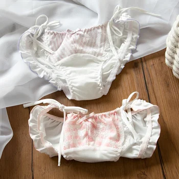 

Lace Cotton Briefs Japanese Girls Student Sexy Bandage Cotton underpants Cute Bowknot Ribbon Ruffle Kawaii Breathable Panties