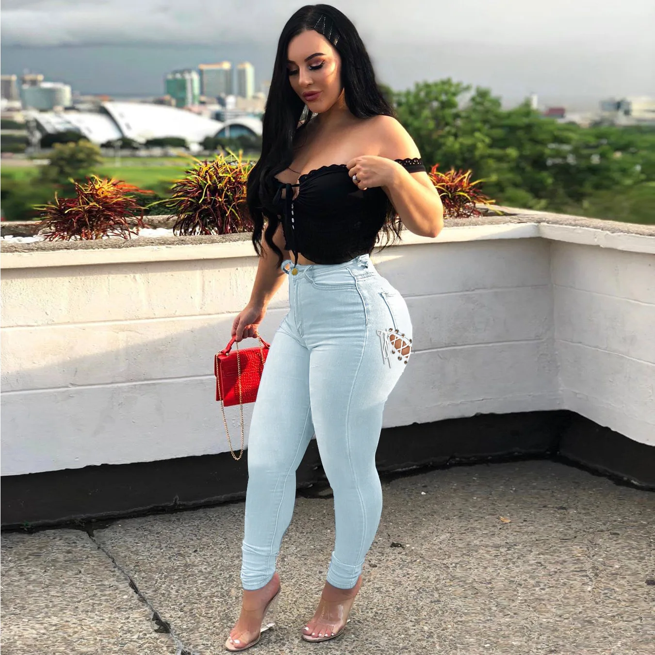 Women Jeans High Waist Pocket Criss 