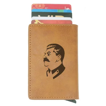

Retro Soviet Hero Stalin Rfid Card Holder Men Women Wallets Vintage Short Purse Leather Slim Wallets Mini Wallet Gifts