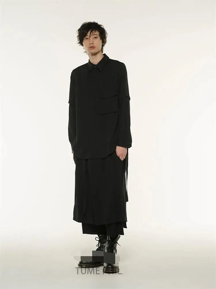 

Men's Long Sleeve Shirt Spring And Autumn New Upper Left Pocket Square Collar Solid Color Double Sleeve Shirt Fashion Shirt