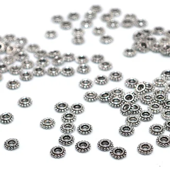 

100/200pcs 6MM Vintage Silver Plated Loose Beads Gearwheel Round Spacer Beads Accessories Flat Beads Needlework Jewelry Making