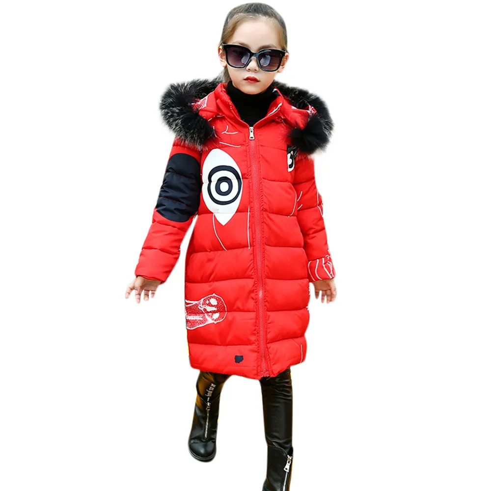 red padded faux fur hooded coat