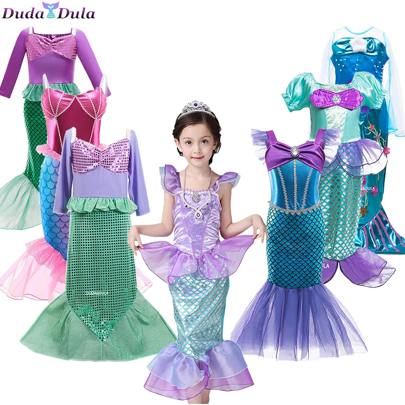 Little Mermaid Ariel Princess Dress Girls Cosplay Costumes For Kids Baby Girl Up Sets Children Halloween Clothing | Тематическая