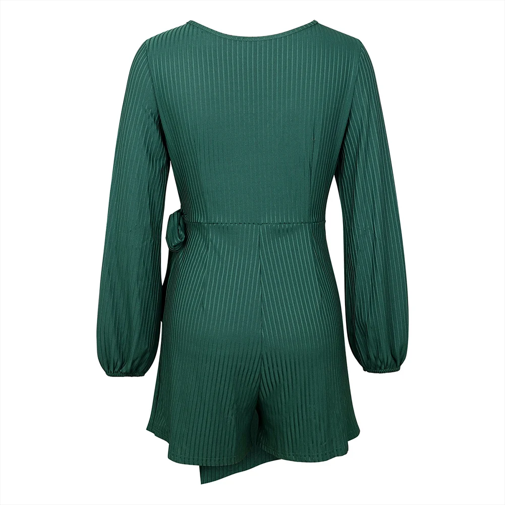 Seluxu 2019 осень женские костюмы сплошной цвет зеленый женский комбинезон с длинными рукавами v-образным вырезом женские комбинезоны