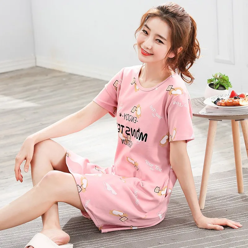 

Pajamas Women's Summer Korean-style Fresh Students Cute Loose-Fit Sweet Short Sleeve-Outer Wear Qmilch Nightgown
