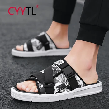 

CYYTL Graffiti Pattern Summer Men Home Slippers Non-slip Soft Shoes Outdoor Beach Sandals Casual Bathroom Claquette Homme