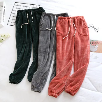

Autumn Winter Warm Pajama Pants Women Men Flannel Counple Outwear Casual Pants Thick Homewear Sleepwear Pants Comfort Nightwear
