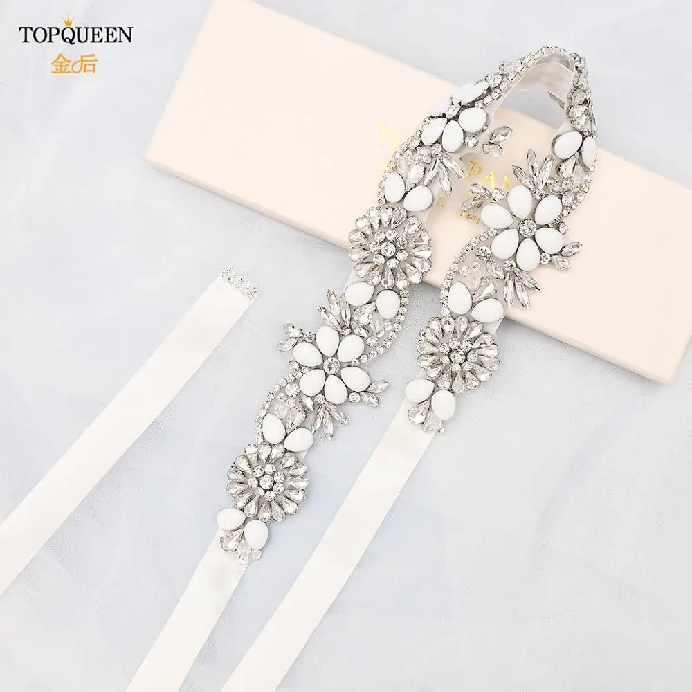 

TOPQUEEN S431 Rhinestone Belts for Bridal Dresses Thin Rhinestone Belt for Girls Luxury Beaded Bridal Belt Ribbon Bridal Belt