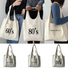 Tote Bag Canvas Bag Women's Handbag Commuter Vest Bag 2021Years Series Grocery Pure Cotton Portable One-shoulder Shopping Bag