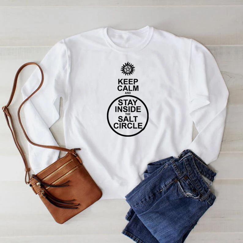 Свитшот с надписью Keep Calm and Stay Inside Круглый свитшот забавный графический девиз