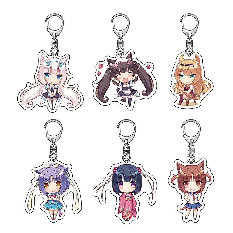 Animation Game Nekopara Keychain Super Cute Anime Girls Cat Chocolat Vanilla Twin Sisters Acrylic Figures Pendant Key Ring Gift | Украшения