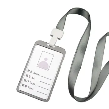 

Dustproof ID Badge Office School Protective Aluminum Alloy Anti Slip Business Card Holder Rectangle Practical Integrated Buckle