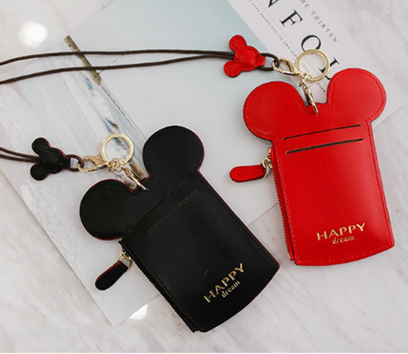 

Lovely Card Holder Cover for The Passport PU Leather Card Wallet Passport Cover Mouse Ear Card Case With Pendant