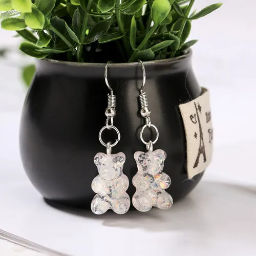 1Pair  Women Drop Earrings  Glitter Gummy Bear Crafts Multicolor Resin Charms Fashion Jewelry Diy Making as picture