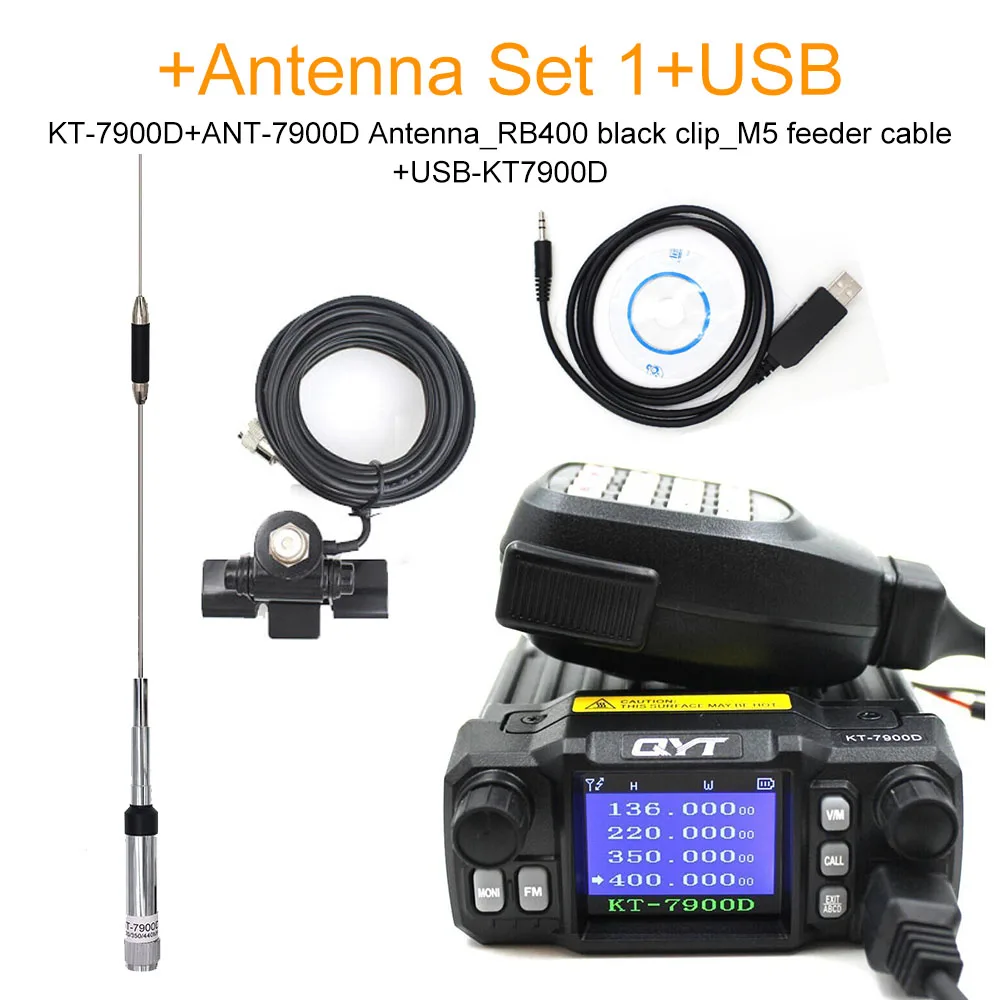 Antenna Set 1-USB QYT KT-7900D мобильное радио 25 Вт Quad Band Quad Дисплей 144/220/350/440 МГц Автомобильный мобильный радио любительская радиостанция KT7900D - Цвет: Antenna Set 1-USB