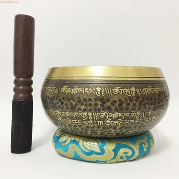 

Tibetan Singing Bowls Nepal Handmade Buddha Sound Bowl Six-character Mantra Scripture New Copper Chime Buddhism Decoration