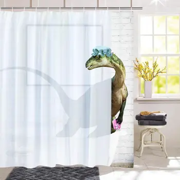 

Fun Bath Dinosaur Shower Curtain Bathroom Curtain With 12 Hooks, Durable And Waterproof Animal Fun Shower Curtain