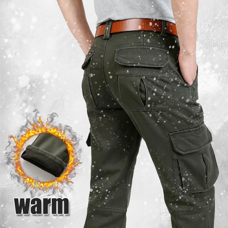 

Winter Men Cargo Pants Warm Fleece Military Pants Plus Size Male Outdoor Multi Pocket Trousers Men's Sportswear Casual Pants