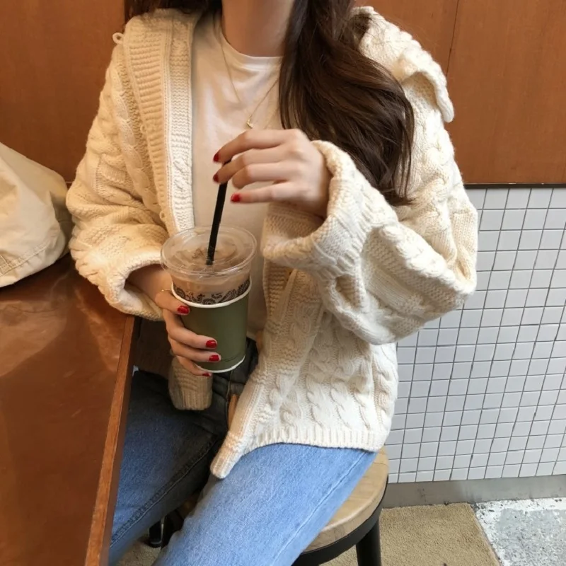 Японский свитер женский Harajuku консервативный стиль зимняя корейская мода Свободный v-образный вырез с длинными рукавами вязаный кардиган Повседневная Женская куртка