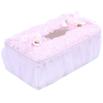 

WSFS Hot Home Rectangle Floral Lace Tissue Box Case Napkin Storage Cover Paper Holder, Pink