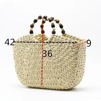 

Beach Straw Bag Women Large Hand-woven Purse Summer Rattan Top-handle Tote Handbag with Beaded Handle X7XC