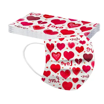 

50pc Loving Heart Print Face Mask Adult Disposable Face Mask 3-ply Ear Loop Mouth Cover Drawings Mask Mascarillas Fast Delivery