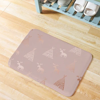 

Fashion Rose Gold Christmas Style Door Mat Letters Snowflake Decorative Blanket Happy New Year Marble Deer Pine Doorway Mat Rugs