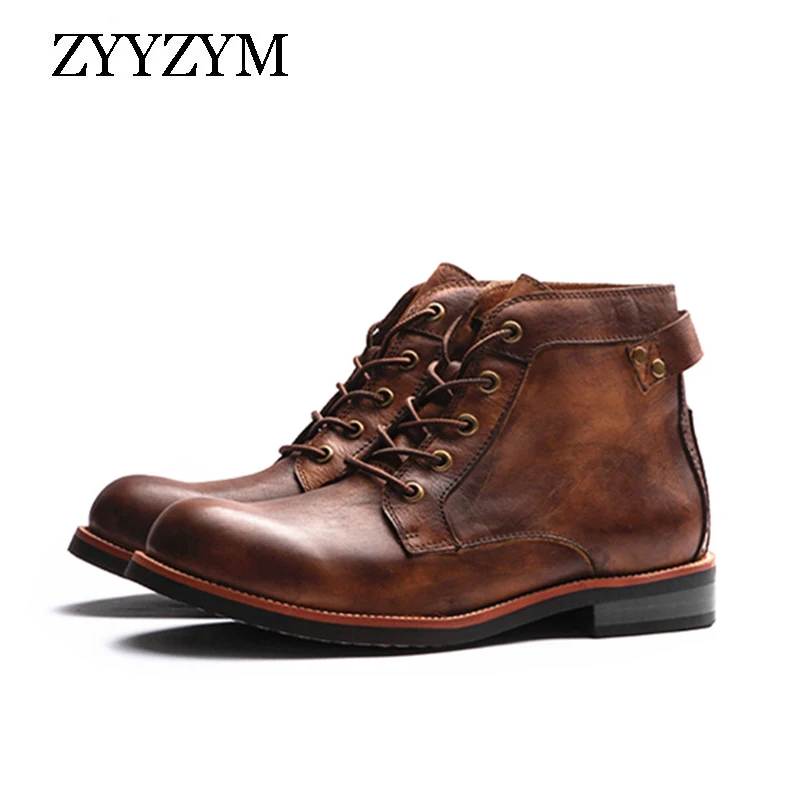 Men American Casual Wear Chelsea Boots Leather Vintage Style High Top Ankle for Large Size EUR38-48