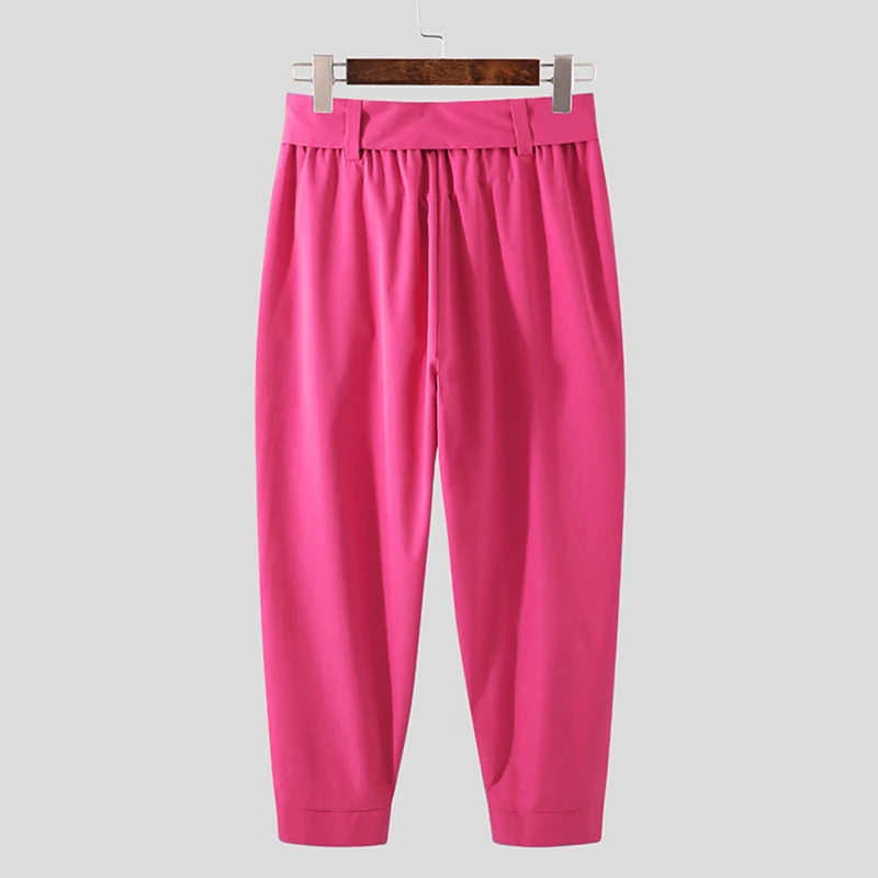 baggy moda calças casuais streetwear lazer pantalon com cinto incerun S-5XL