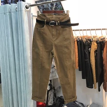 Весенне-осенние новые модные женские джинсы размера плюс, универсальные повседневные хлопковые джинсовые шаровары, женские свободные джинсы цвета хаки S506