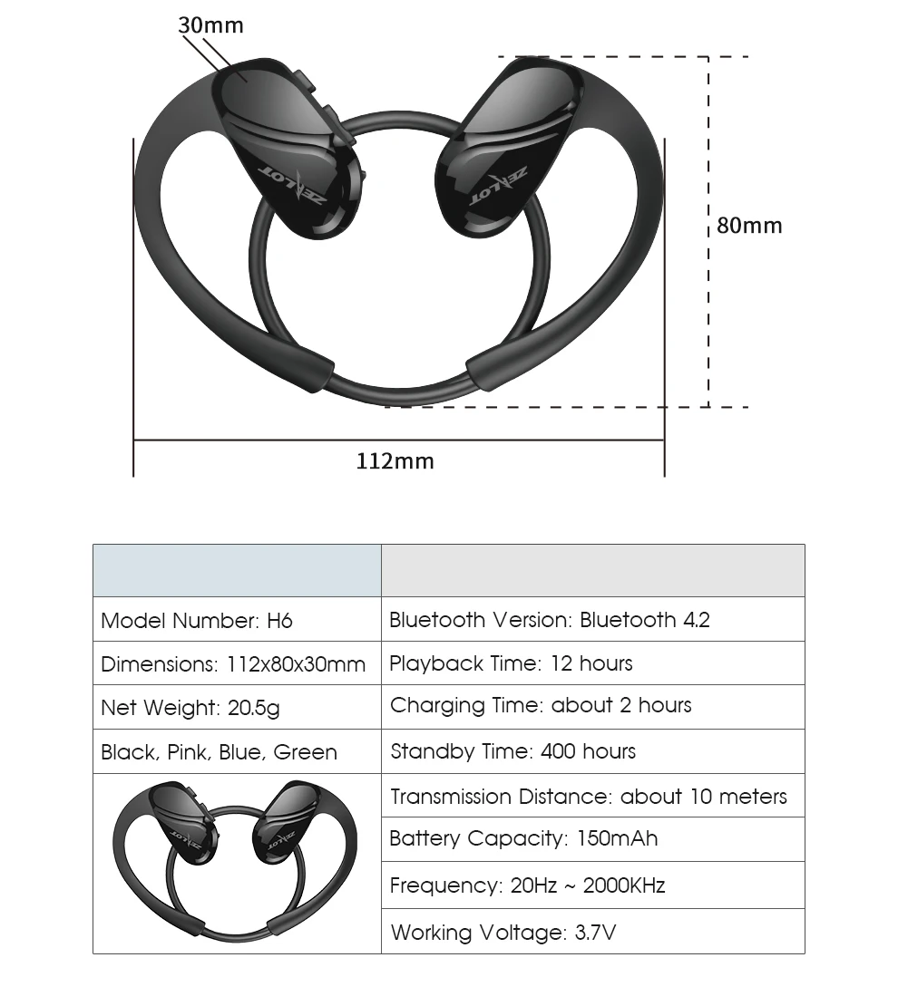 ZEALOT H6 Водонепроницаемый Bluetooth наушники стерео беспроводные наушники Фитнес Спорт Бег использовать громкой связи с микрофоном