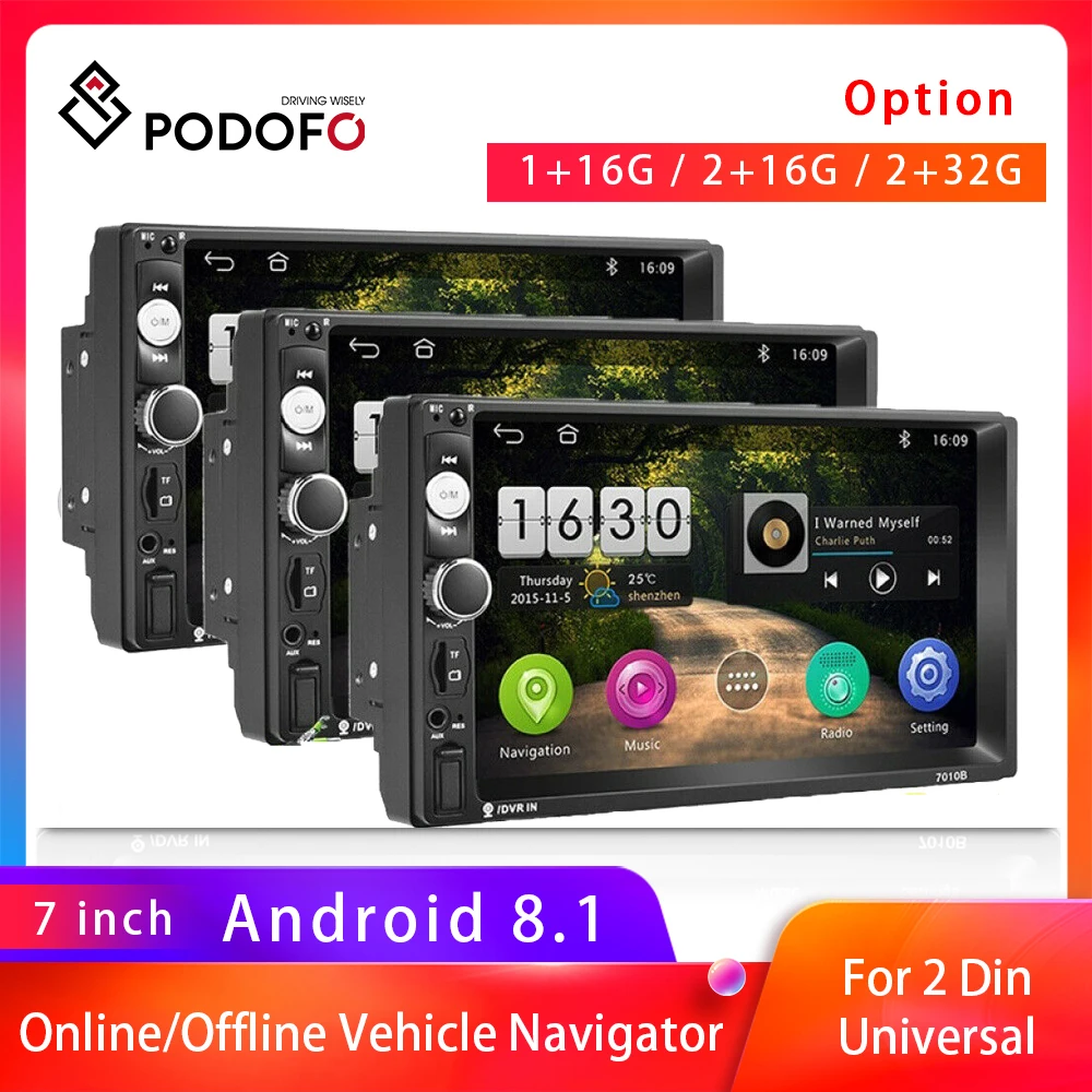 Podofo 2din автомобильное радио 7010B Android мультимедиа MP5 плеер GPS Bluetooth навигация WIFI USB