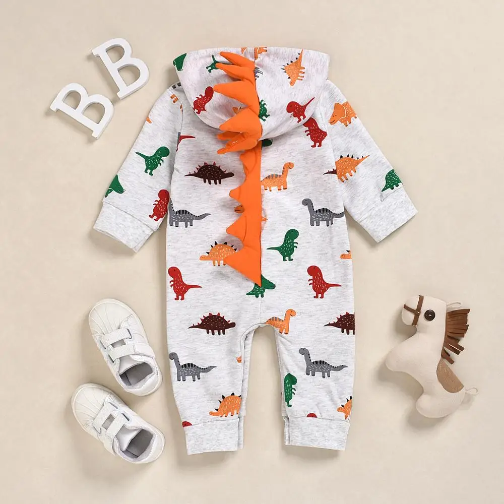Одежда для маленьких мальчиков; комбинезон с принтом динозавра; комбинезон с длинными рукавами и капюшоном; Bebe; одежда