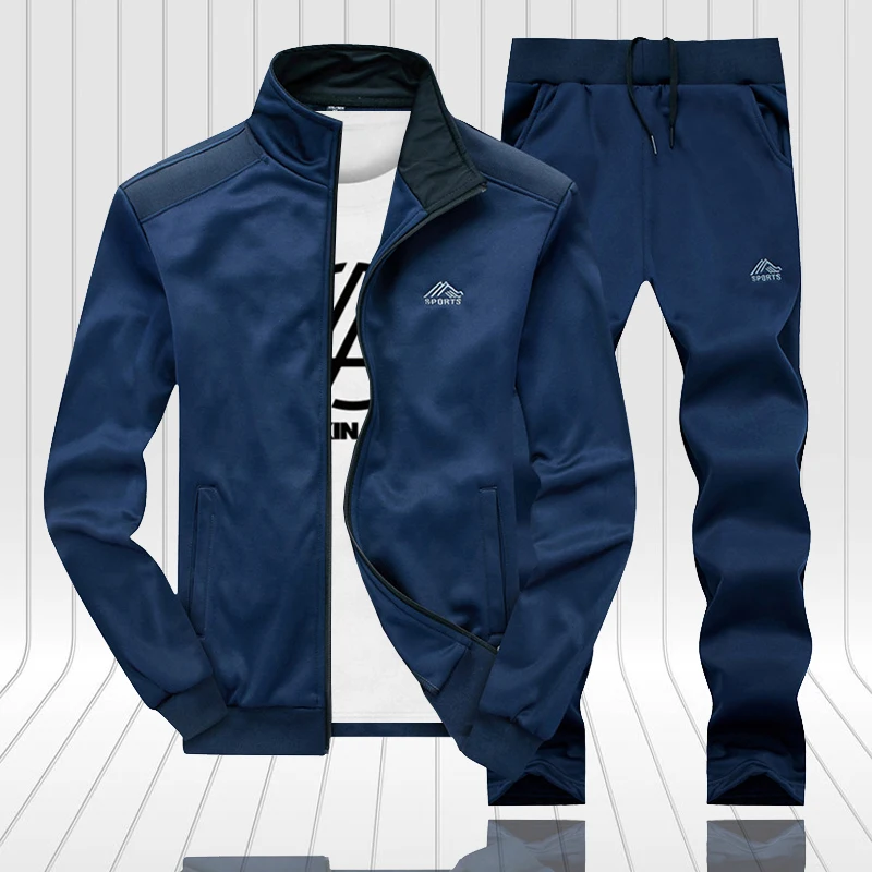 Spring Autumn Men Sports Set Zip Up Sweatshirt + Sweatpant Tracksuit Jogger Suits Clothing 2 Pieces Male Outfits | Мужская одежда