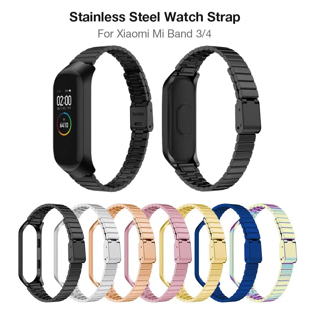 New Replacement Watchband Stainless Steel Wristband Strap Watch Band with Metal Case for Xiaomi Mi Band 3 4 Bracelet