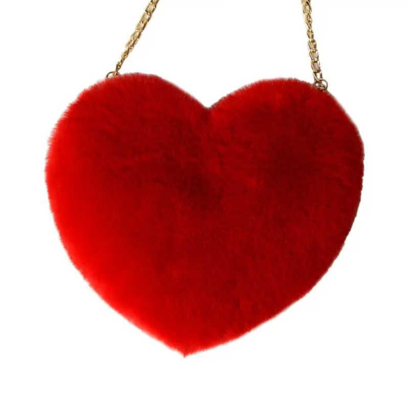 Модный женский кошелек из искусственного меха в форме сердца, сумка на плечо с цепочкой, дамская сумочка - Цвет: Red