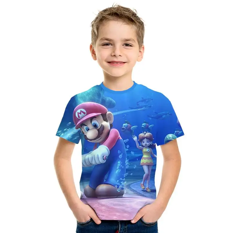 Новинка года; детская футболка в стиле Харадзюку футболка с 3d принтом «Супер Марио» для мальчиков и девочек с героями мультфильмов летние модные детские топы с короткими рукавами
