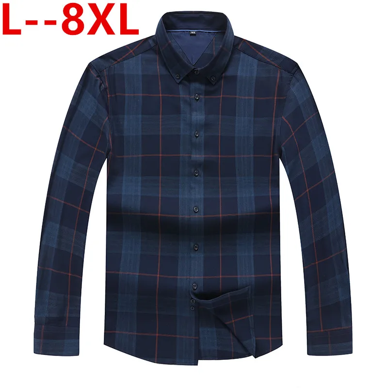 Плюс размер 8XL 6XL 5XL мужская клетчатая фланелевая рубашка нагрудный карман умная повседневная классическая контрастная Стандартная