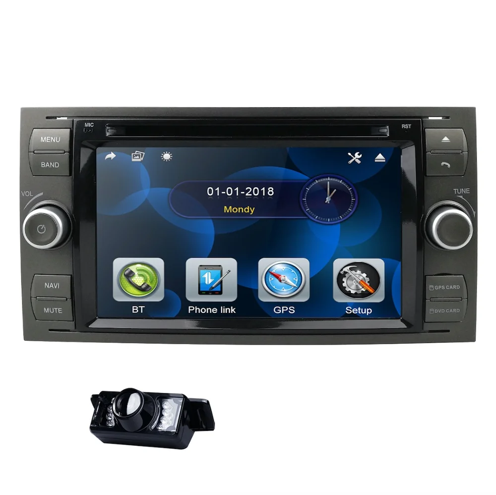 Автомобильный DVD " gps для Ford Focus Transit C-MAX Mondeo Fiest GPS навигация Зеркало Ссылка DAB+ задняя камера 16 Гб карта - Цвет: Black