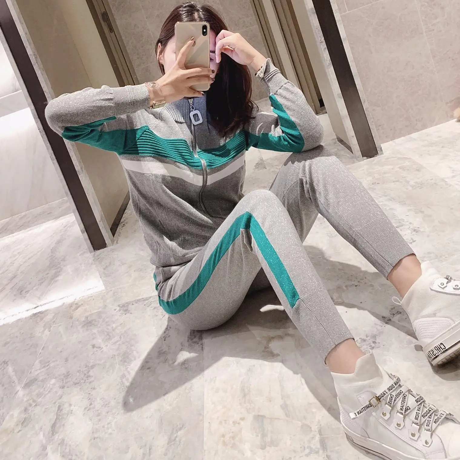 Two-piece tide fashion women's clothing new autumn sports leisure suit women knitting cardigan pants