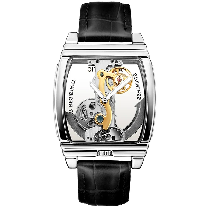 

Transparent Automatic Mechanical Watch Men Steampunk Skeleton Luxury Gear Self Winding Leather Men's Clock Watches montre homme